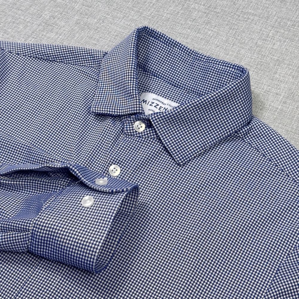 Mizzen + Main Dress Shirt Mens M Blue Gingham Point Collar Long Sleeve Slim Fit